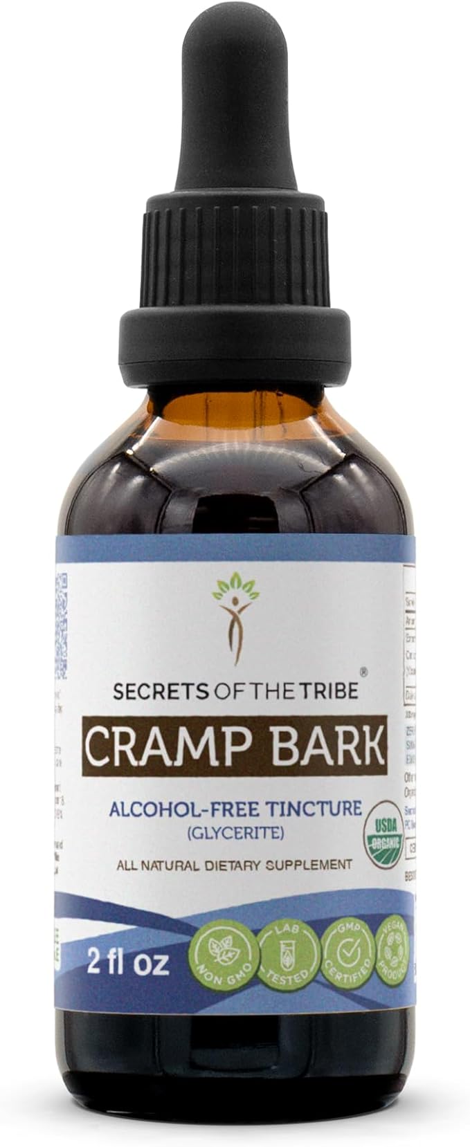 Secrets of the Tribe Cramp Bark USDA Organic | Alcohol-Free Extract, High-Potency Herbal Drops | Made from 100% Certified Organic Cramp Bark (Viburnum Opulus) Dried Bark (2 oz)