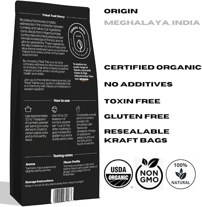 Organic Turmeric Powder | 7.05 oz | USDA Organic & Non-GMO | Turmeric Curcumin Supplement from India | Lab Tested for Purity | Rich in Antioxidants