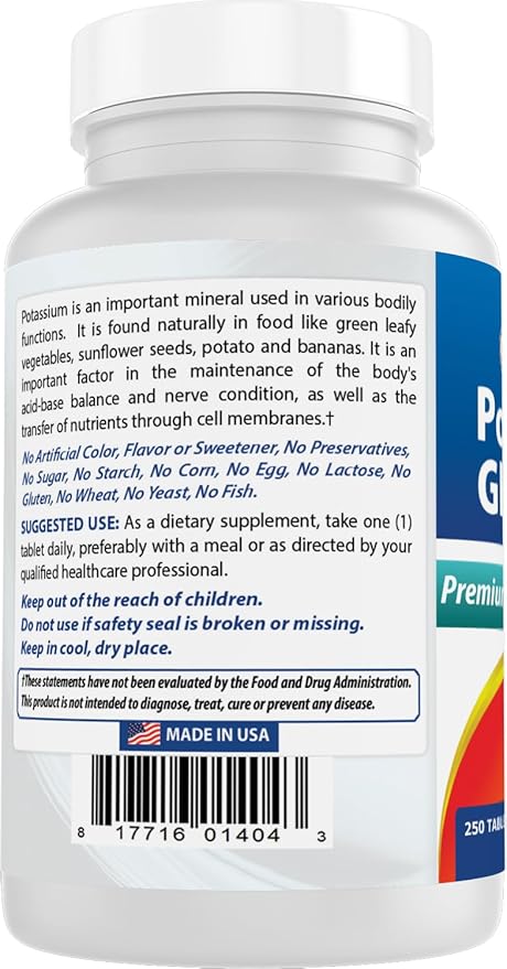 Best Naturals Potassium Gluconate Supplement 595 Mg Tablet, 250Count