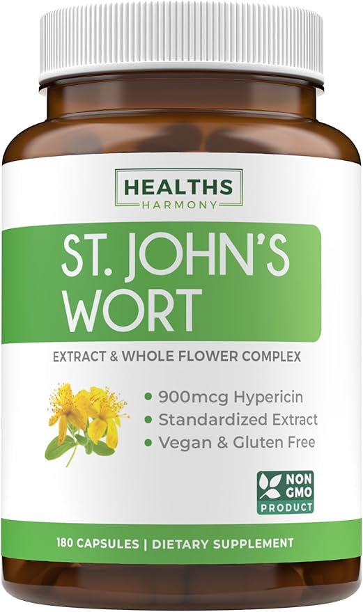 Sea Moss & St. John's Wort (2-Month Supply) Mood Moss Blend - Organic Irish Sea Moss - Raw Vegan Supplement (180 Caps) & St John's Wort with Powerful 900mcg Hypericin Vegan Non-GMO (180 Capsules)