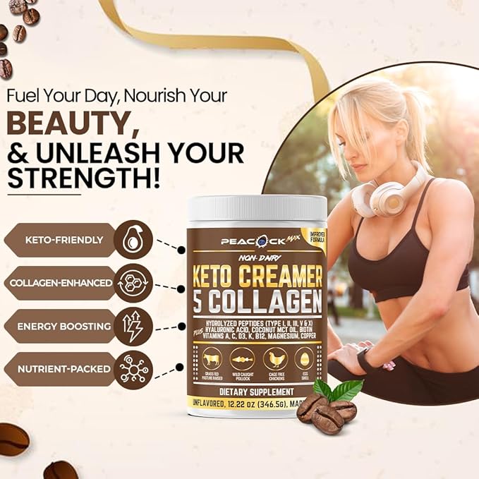 Collagen Keto Creamer Powder, Coconut MCT, Peptides, Unflavored, Hydrolyzed, B12, Magnesium (36.66 Ounces (Pack of 3))