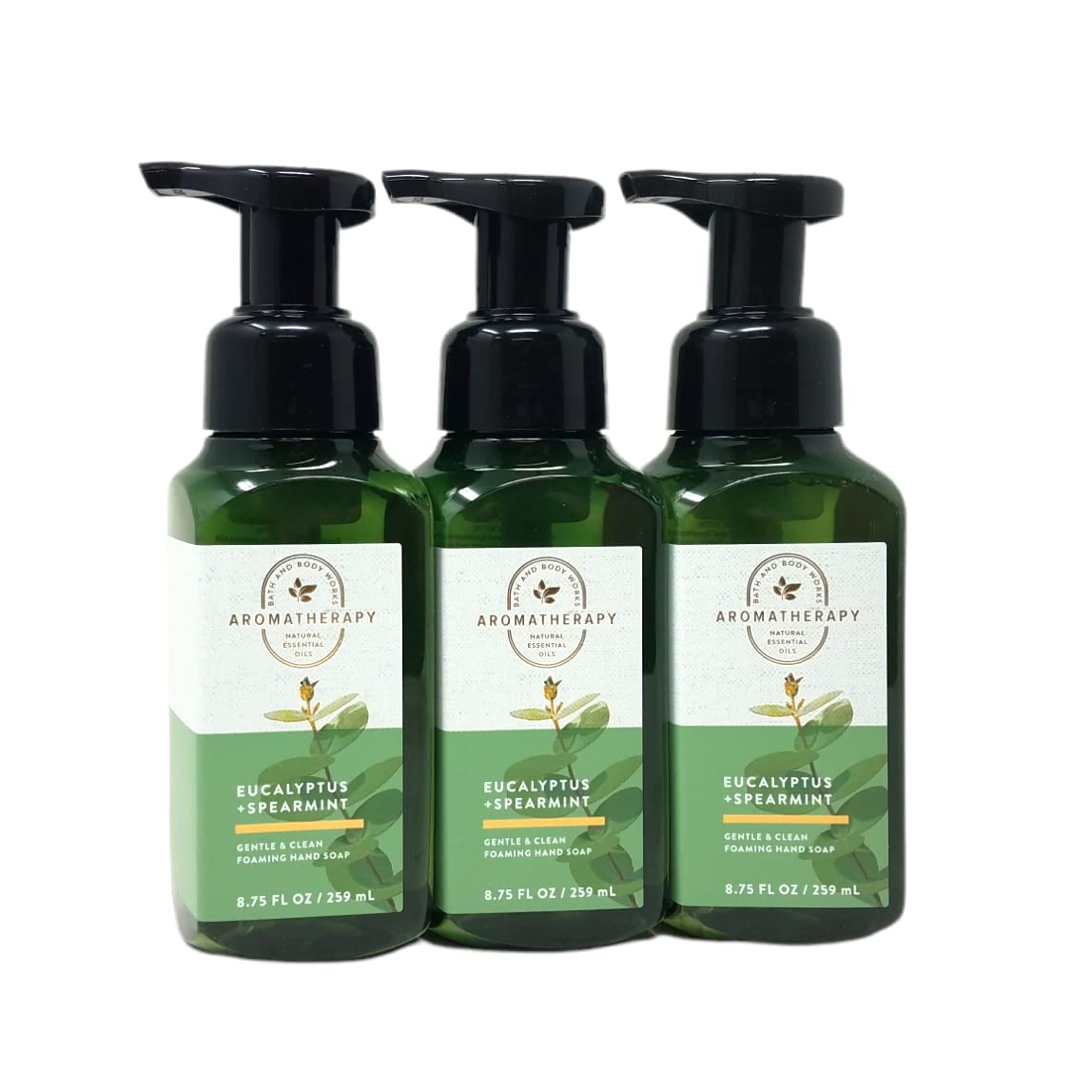 Bath & Body Works Aromatherapy Stress Relief Eucalyptus Spearmint Gentle Foaming Hand Soap 8.75 Fl.Oz Set Of 3