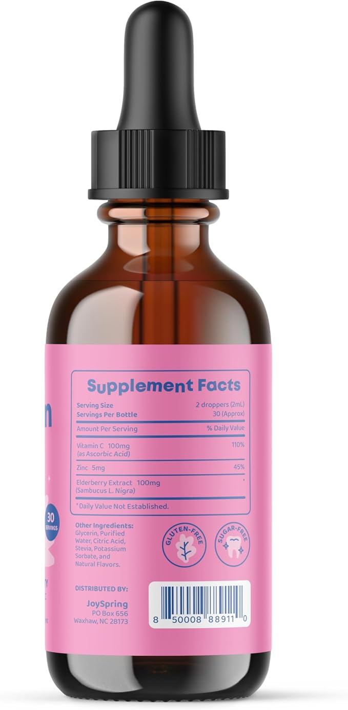 JoySpring Liquid Zinc for Kids - Vitamin C Supplement and Children’s Vitamin D Drops