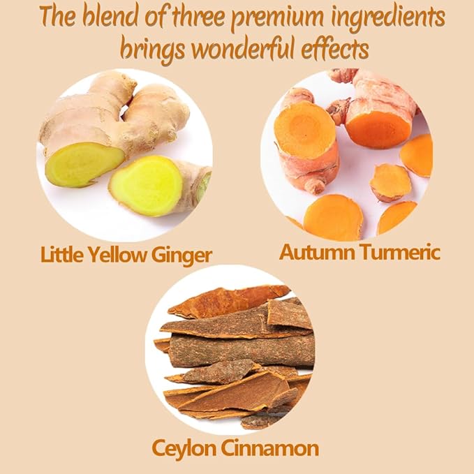 50 Premium Turmeric, Ginger, Cinnamon Blend Tea Bags, 100% Natural & No Additives & Caffeine Free.