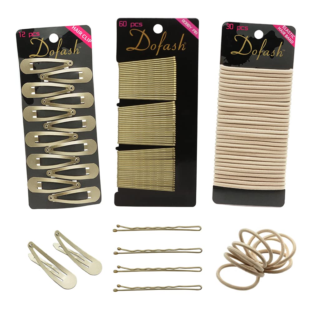 Dofash Hair Clip Set, 102 Counts Set Braided Hair Clips For Women (Bobby Pins 60Pcs + Hyper Elastics Ties 30Pcs + Snap Hair Clip