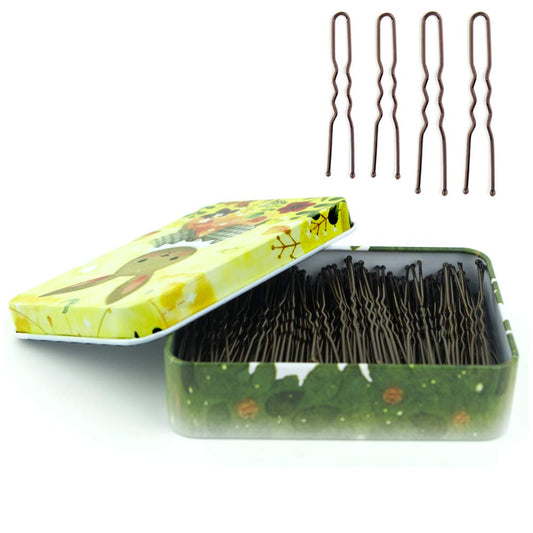 200Pcs U Shaped Hair Pins Brown With Cute Case, Hairpins For Buns, Premium Bobby Pins For Kids, Girls And Women, Great For All H