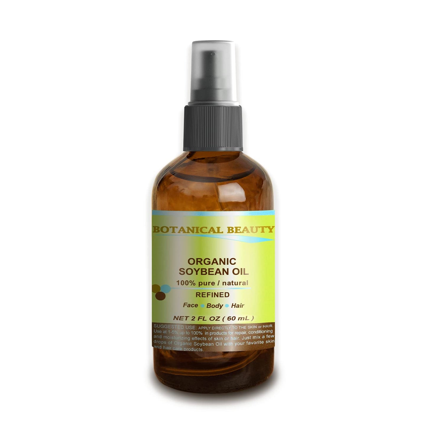 Botanical Beauty Organic Soybean Oil, 100% Pure, Cold Pressed for Face, Skin, Hair and Body. 2 oz- 60 ml Nourishing Softening an
