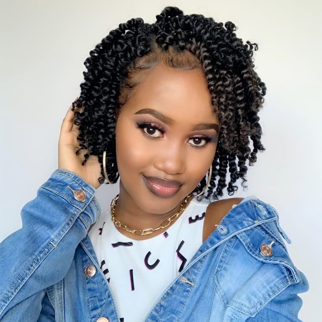 Wudas Short Passion Twist Hair 6 Inch Pre-Twisted Passion Twists Crochet Hair Natural Black Pre-Looped Synthetic Crochet Braids