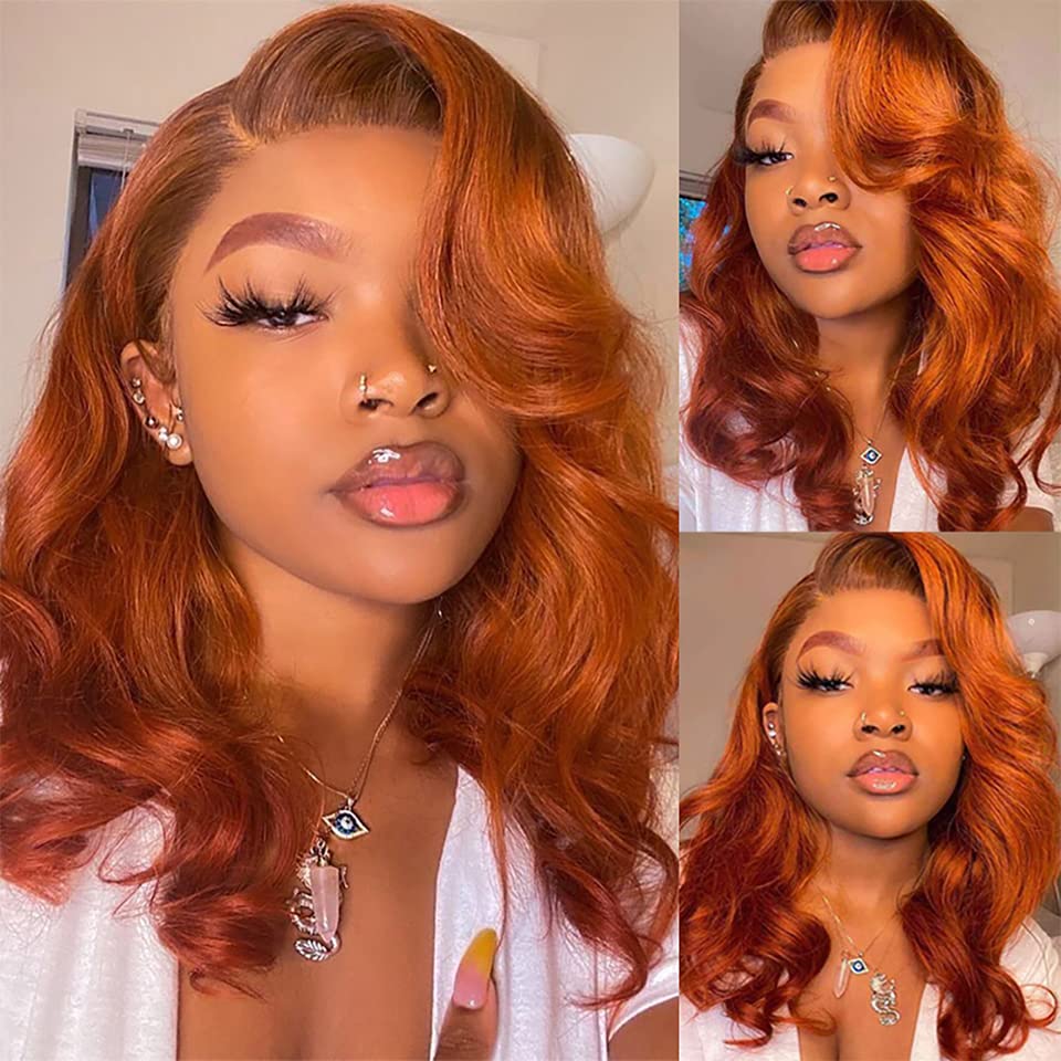 Dark Ginger 13X4 Lace Front Wigs Human Hair Body Wave Dark Orange Colored Pre Plucked Hairline With Baby Hair Brazilian Remy Inv