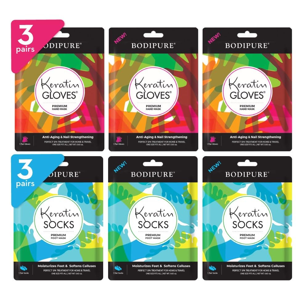 Bodipure Premium Hand and Foot Mask | Moisturizing Kertain Gloves & Socks | Hydrating Dull Dry Hands, Cracked Heels, Callus Soft