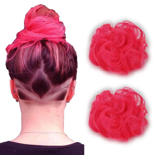 Iluu 2Pcs Light Pink Color Messy Hair Bun Extensions Chignons Hair Synthetic Hair Pieces Scrunchie Scrunchy Updo Hairpiece For W
