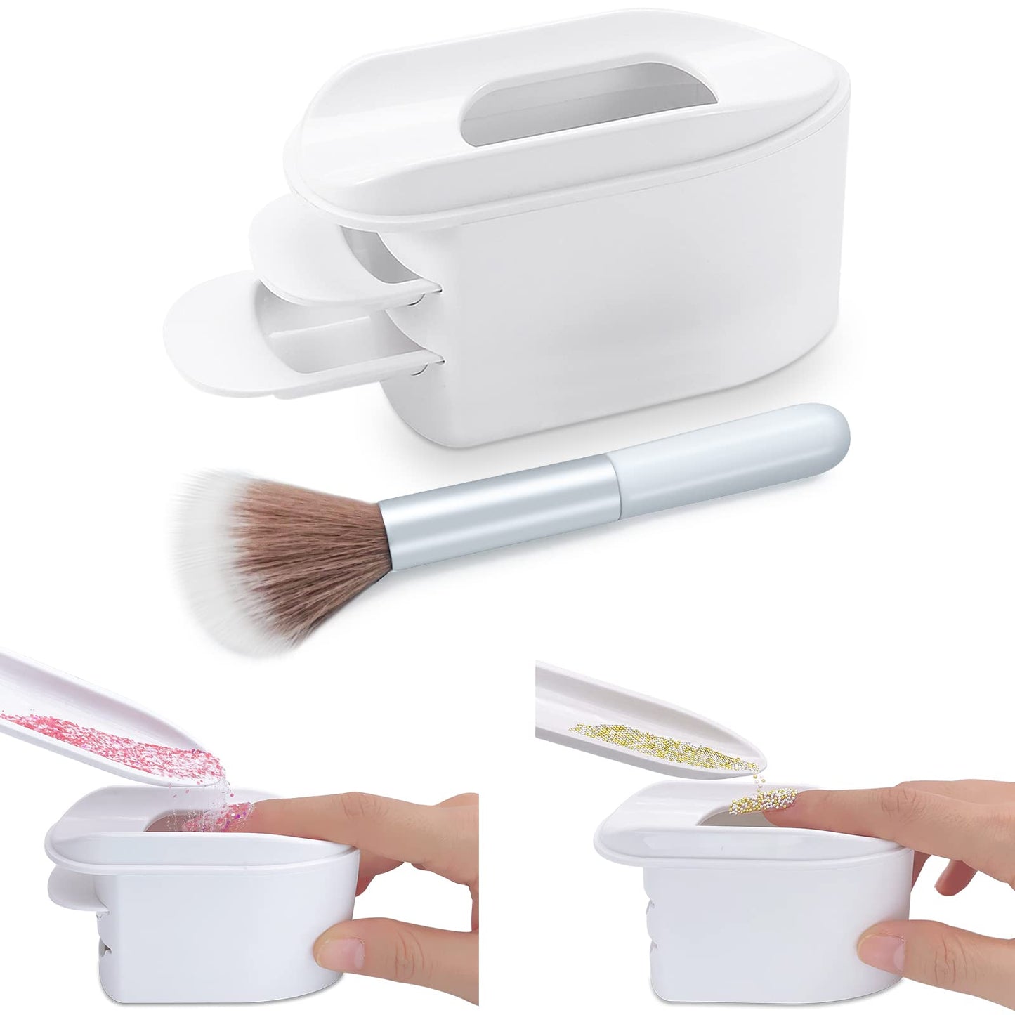 Unibouti Nail Dip Powder Recycling Tray System With Scoops And Cleaning Brush, Nail Art Accessories Makeup Tool Powder Glitter S