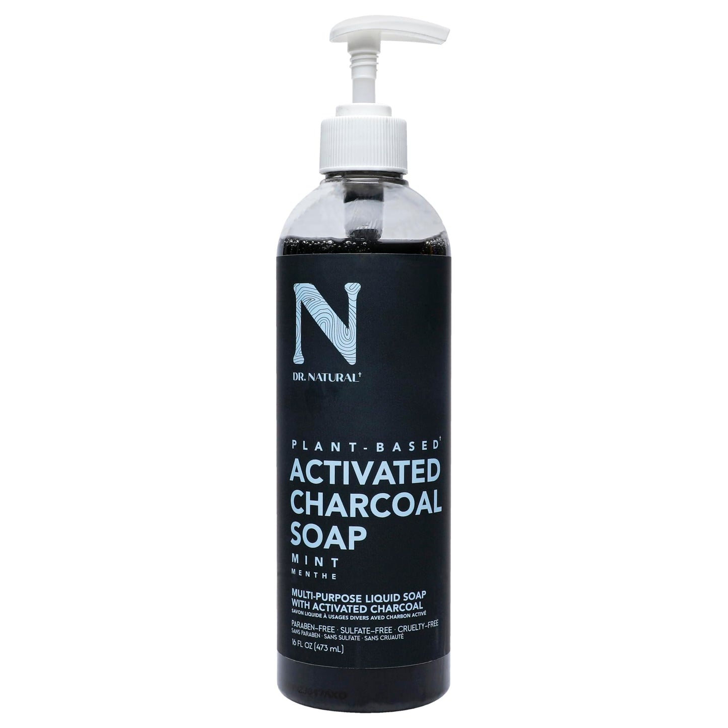 Dr. Natural Charcoal Liquid Soap, Mint, 16 Oz - Plant-Based - Made With Shea Butter - Rich In Essential Oils - Paraben-Free, Sul