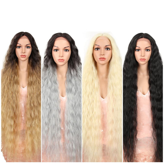 Style Icon 41    Lace Front Wigs Long Wavy Synthetic Wigs With Baby Hair Half Hand Tied 130% Density Wigs (41'', 1B)