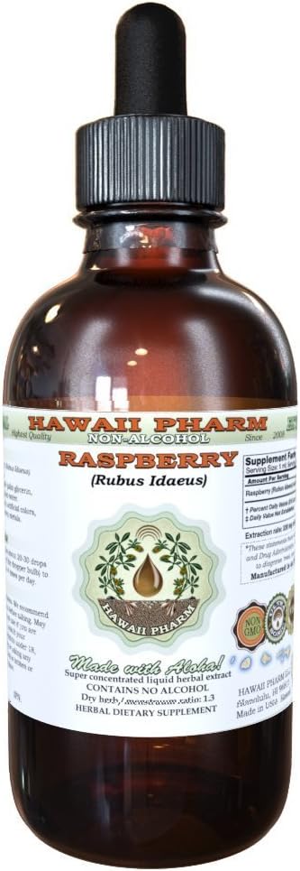 Raspberry Alcohol-Free Liquid Extract, Organic Raspberry (Rubus idaeus) Dried Leaf Glycerite Natural Herbal Supplement, Hawaii Pharm, USA 2 fl.oz