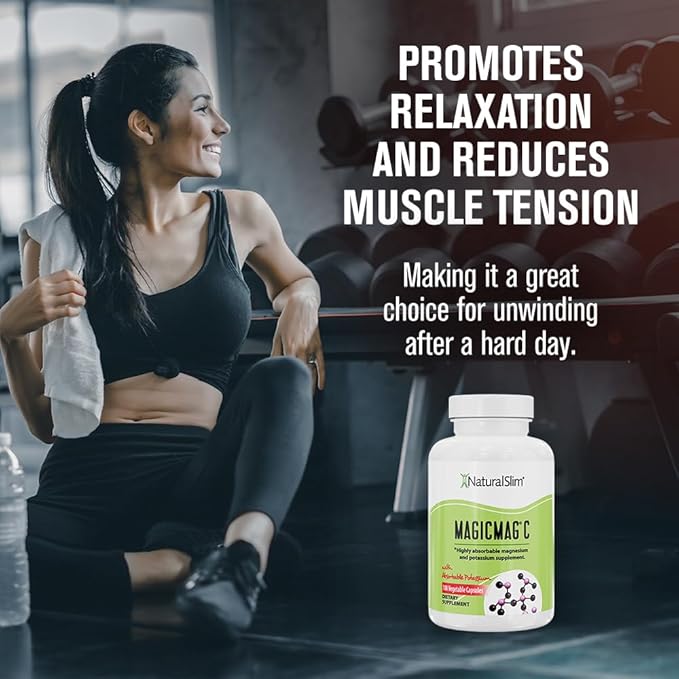NaturalSlim Potassium Magnesium Supplement 100 Capsules – MagicMag C Magnesium Citrate Supplements for Sleep Support, Heart Health, and Muscle Cramp Relief | Gluten-Free 3 Pack