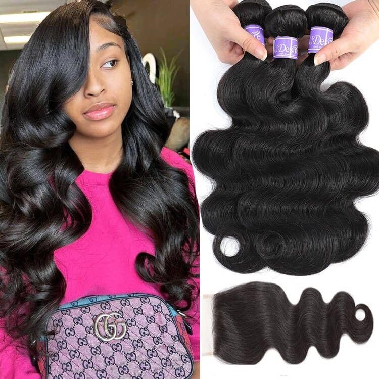 Udesire Hair Brazilian Body Wave Hair 3 Bundles With Free Part Closure 12A Unprocessed Virgin Human Hair Bundles With Closure Na