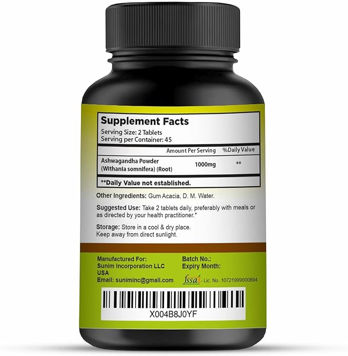 Ashwagandha Tablets, 1000mg | 100% Natural Ashwagandha & Withanolide | Stress Relief Rejuvenates Mind & Body Improves Strength & Energy for Men & Women| 90 Tablets, 45 Days Supply