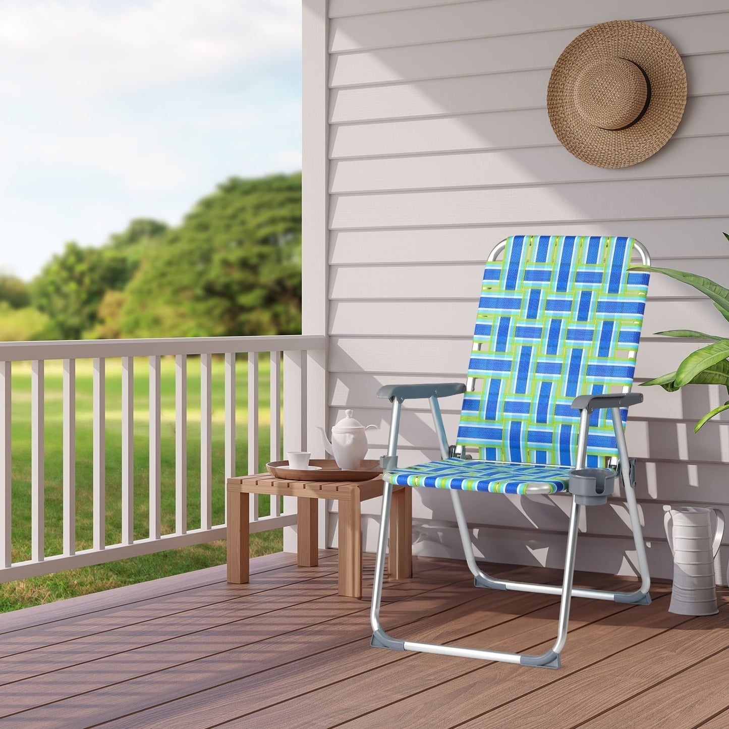 Matladin Oversize Folding Patio Lawn Chair, Beach Chair for Adults, Camping Chair with Webbed Airflow Mesh, Webbed Lawn Chair for Outdoor, Fishing, Backyard, 2 Pack