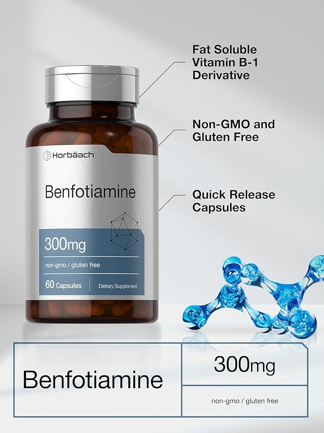 Horbäach Benfotiamine 300mg | 60 Capsules | Non-GMO, Gluten Free Supplement