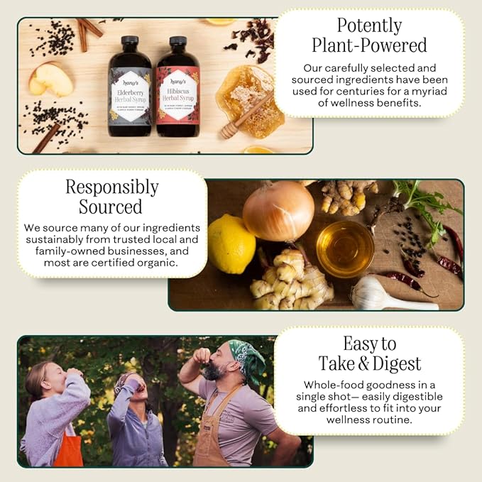 Hany's Harvest Elderberry Herbal Syrup – 8 fl oz | All-Natural Wellness Tonic, Apple Cider Vinegar, Raw Honey & Elderberry | Non-GMO, Gluten-Free, Handcrafted