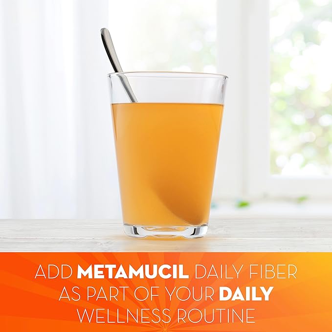 Metamucil, Daily Psyllium Husk Powder Supplement, Sugar-Free Powder, 4-in-1 Fiber for Digestive Health, Orange Flavored Drink, 114 teaspoons, 1.4 Pound (Pack of 2)