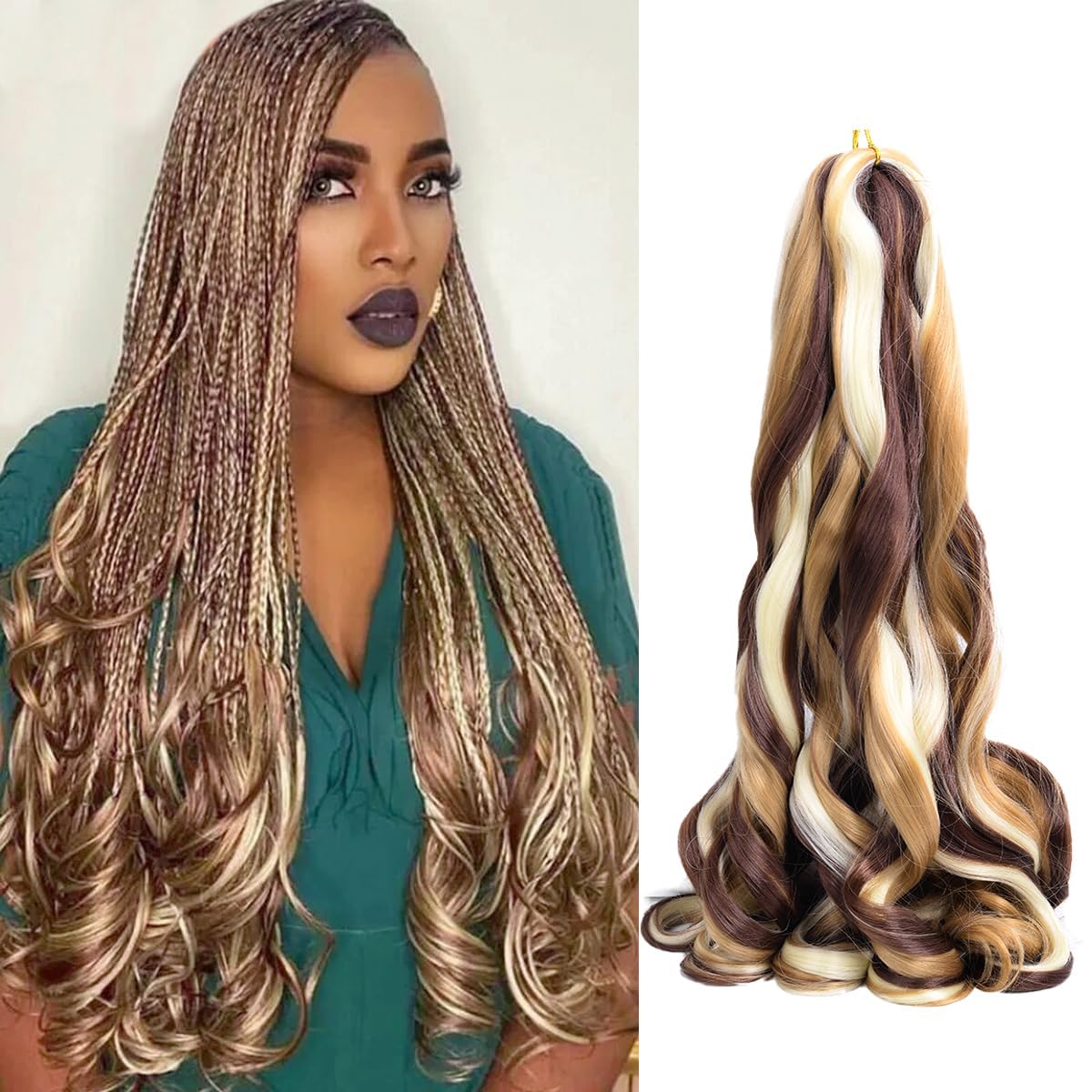 French Curly Braiding Hair 24 Inch Loose Wavy 8 Packs 75G/Pack Bouncy Braiding Hair Extensions #27/33/613 French Curls Braiding