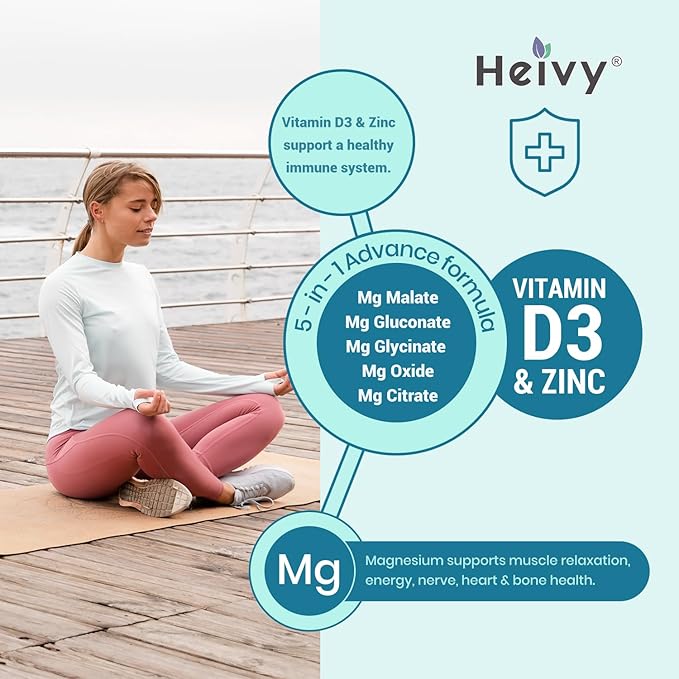 Magnesium Complex 3 Pack, Magnesium Glycinate, Citrate, Malate, Oxide, Gluconate with Zinc and Vitamin D3, Magnesium Supplement for Muscle, Nerve, Heart, Bone Support, High Absorption, 270 Tablets