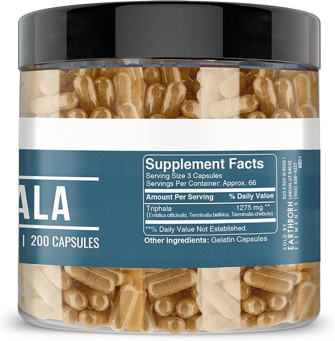 Earthborn Elements Triphala 200 Capsules, Pure & Undiluted, No Additives (200 Capsules)