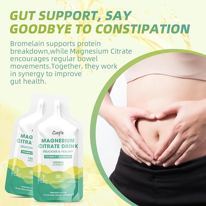 Magnesium Citrate Drink Supplement,Magnesium Drink/Oral Solution with Bromelain,Vitamin,Zinc and Sodium for Zzz and Gut Support