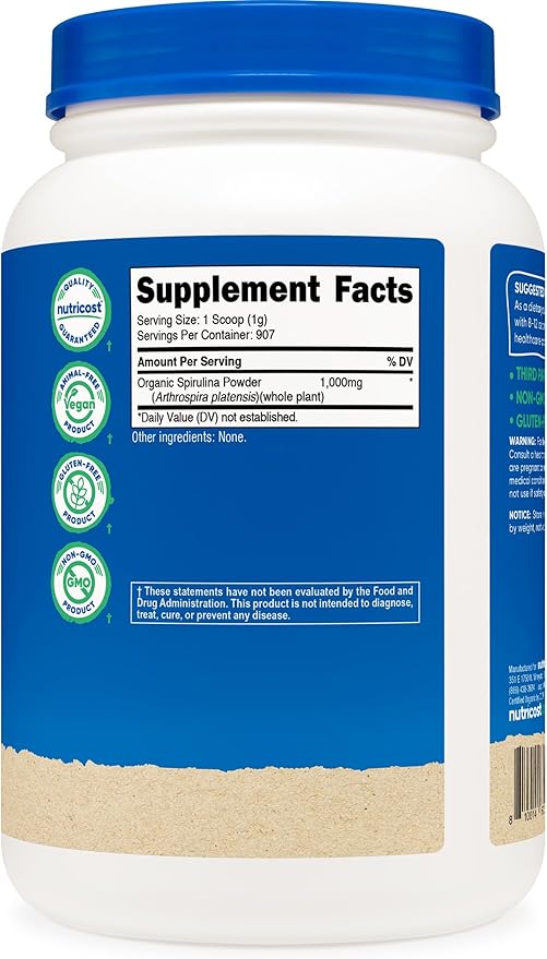 Nutricost Organic Spirulina Powder 2 LB - Pure, Certified Organic Spirulina