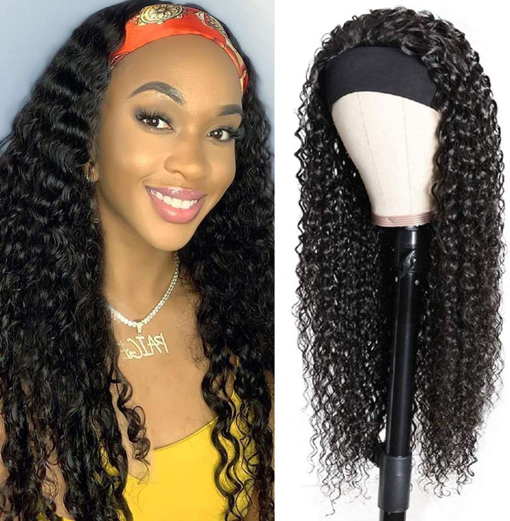 Xsy Human Hair Headband Wigs Deep Wave None Lace Front Wigs 18 Inch Glueless Wig 150% Density Brazilian Virgin Hair Headband Wig