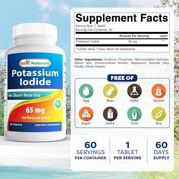 Best Naturals Potassium Iodide 65 mg - Dietary Supplement, 60 Tablets (2 Bottles) (2)
