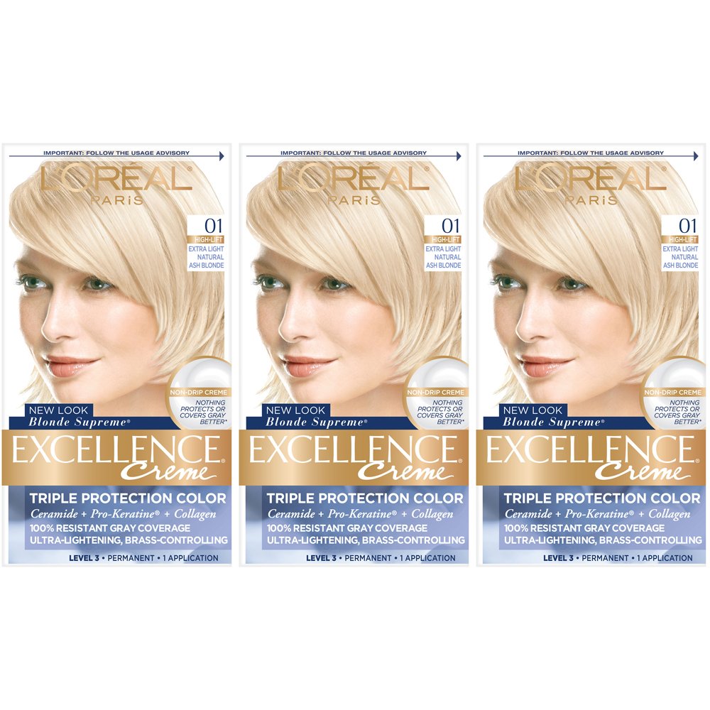L'Or  Al Paris Excellence Cr  Me Permanent Hair Color, 01 Extra Light Ash Blonde, 3 Count