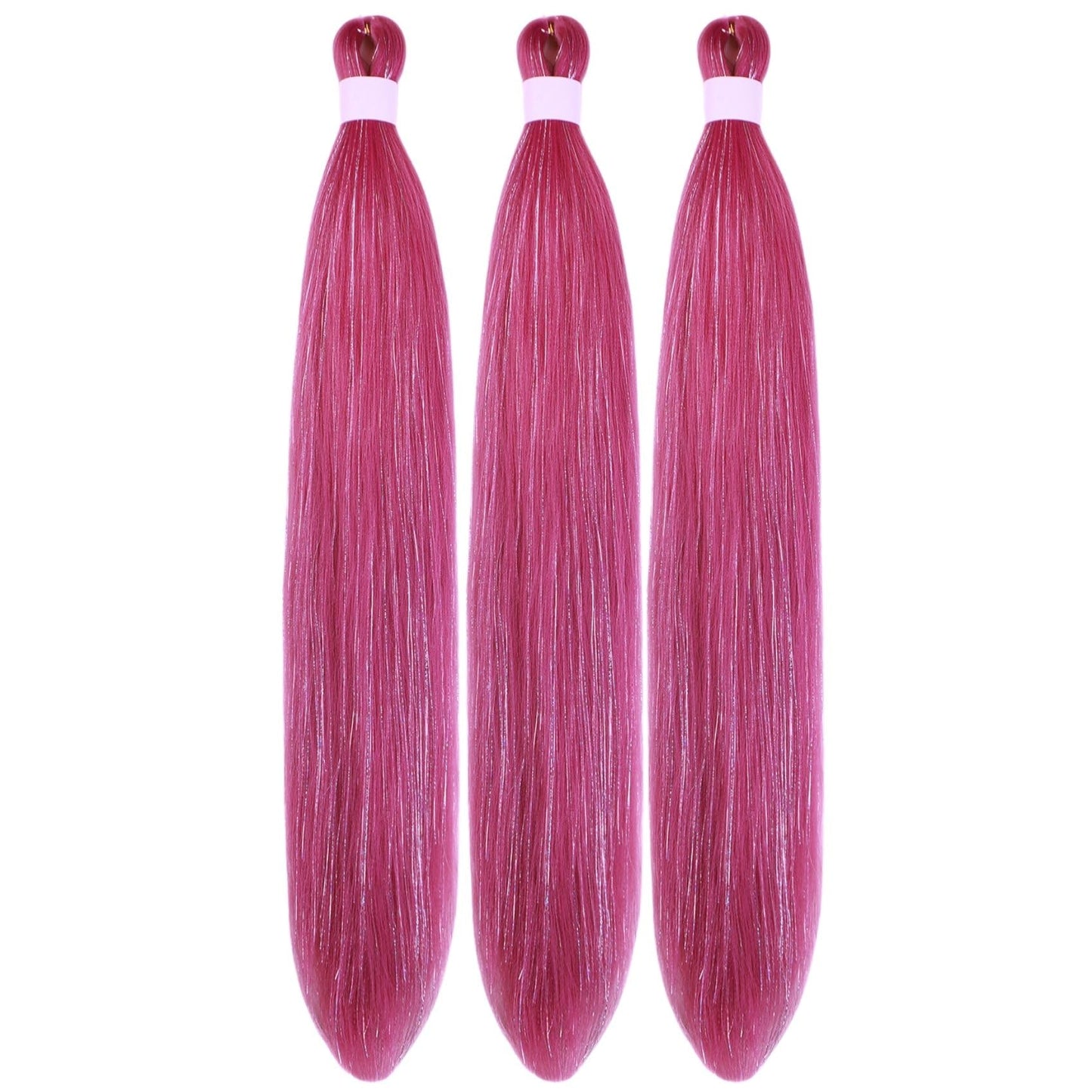 Gozill Dark Pink Braiding Hair Pre Stretched Sparkle Tinsel Prestretched Braiding Hair Kids