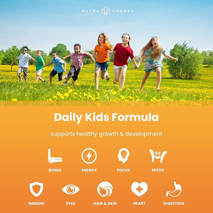 NutraChamps Kids Multivitamin Gummies | Multivitamin for Kids | 120 Gummy Vitamins for Kids | Sugar Free Kids Vitamins Gummy Multivitamin | Vegan & Non-GMO | Strawberry, Passionfruit, Peach & Cherry