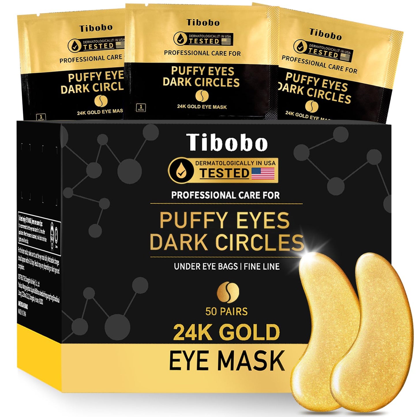 Under Eye Patches (50 Pairs) - 24K Gold Eye Masks Treatment For Eye Bags, Puffy Eyes & Dark Circles - Nourishing Skin Care Produ