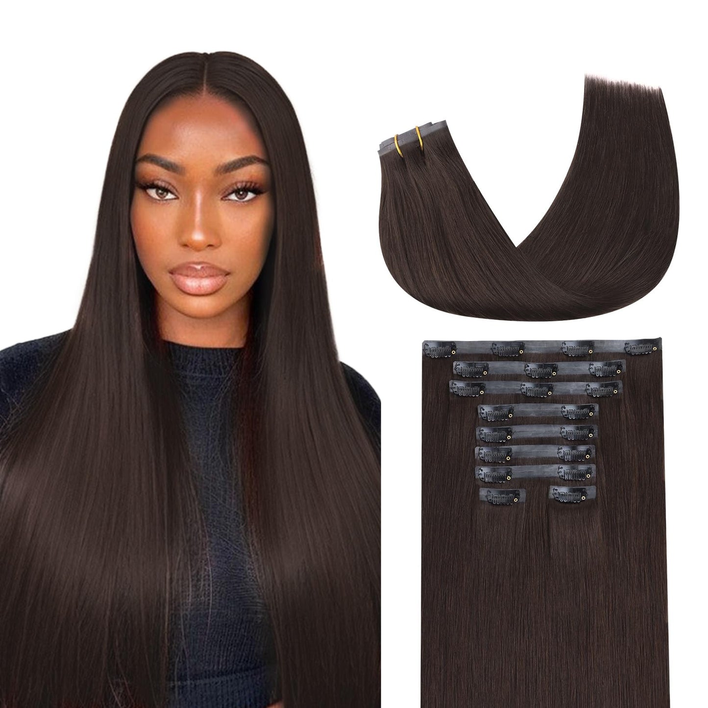 Lashey Seamless Clip In Hair Extensions Human Hair 150G 9Pcs #2 Dark Brown Straight 22 Inch Clip In Hair Extensions For Women Ha