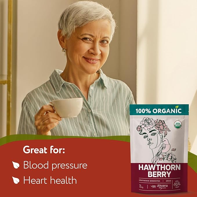 Organic Hawthorn Berry Tea (16 oz.) - Hawthorn Tea, Hawthorne Berries - High Blood Pressure, Heart Health Support, Relaxation