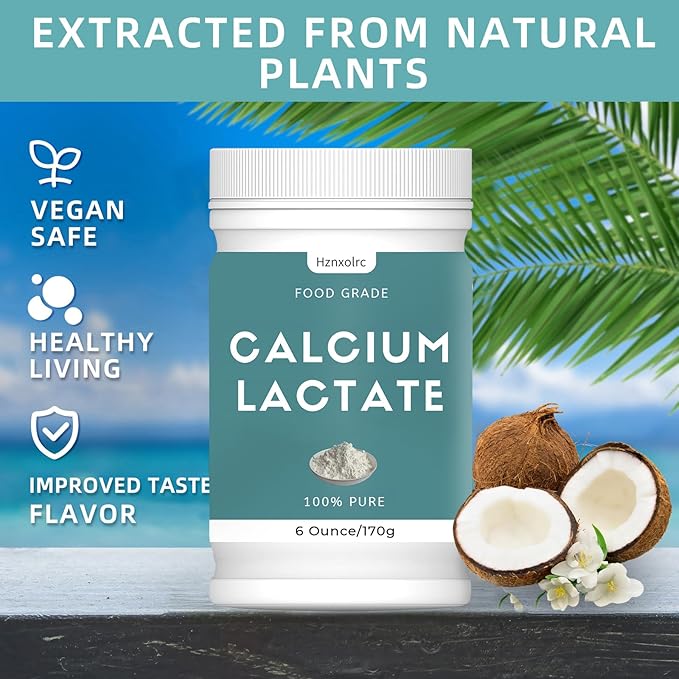 6 oz Calcium Lactate Powder, 100% Pure Calcium Lactate, Food-Grade, Supports Bone Health, Helps Neutralize Food Acidity, Keeps Food Fresh, for Dairy Products, Breads and Pastries and More