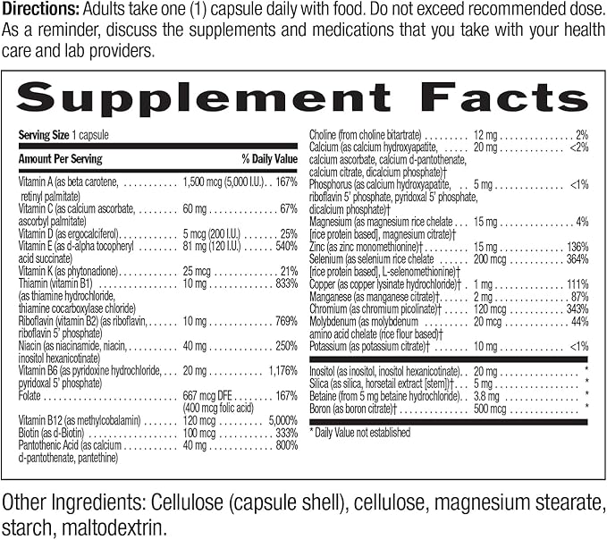Country Life Daily Total One Multivitamin, Iron Free Once a Day Multivitamin & Multimineral Complex, Vitamins A, C, D, Including Coenzyme B-Vitamins, Supports Energy Metabolism, 60 Vegan Capsules
