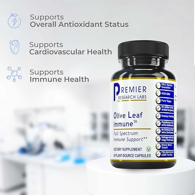 Premier Research Labs Olive Leaf Immune - Olive Leaf Extract Capsules, The Olive Leaf Pills with Phytonutrient Oleuropeinm, Herbal Supplement for Immune & Heart Health Support - 60 Vegetarian Capsules