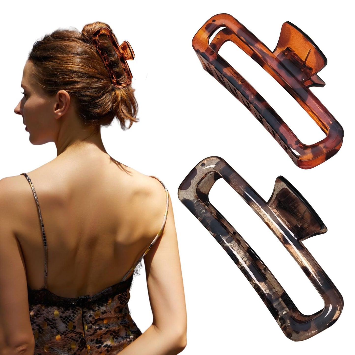 Nalodu Hair Claw Clips 5 Inch Xl Unbreakable Glossy Rectangle Square Extra Large Tight Strong Clip Neutral Colors For Thick Curl