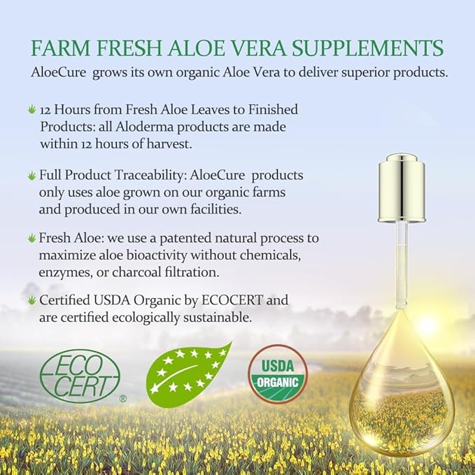 AloeCure Organic Aloe Vera Digestion Pack - 4 Pieces - 2 x 500ml Natural Flavor Juice, 2 x Probiotic + Enzyme