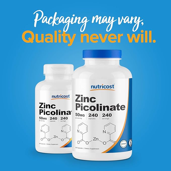 Nutricost Zinc Picolinate 50mg, 240 Vegetarian Capsules (2 Bottles) - Gluten Free and Non-GMO