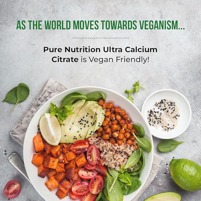 Pure Nutrition Ultra Calcium 1000mg with VIT D3 + K2 | 120 Tab | Highly absorbable Calcium Supplement with Calcium Citrate Malate, VIT D3, K2, Moringa Oleifera, Magnesium and Zinc.
