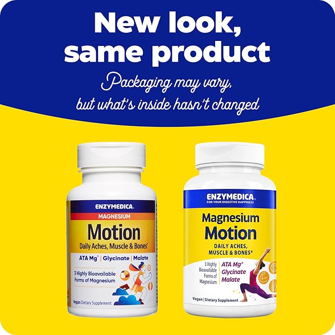 Enzymedica, Magnesium Motion with 3 Forms of Magnesium, ATA Mg, Glycinate, Malate, Soothes Occasional Aches, Supports Bones & Muscles, 120 Capsules