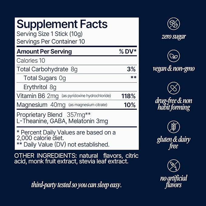 Som Sleep, Restful Calm Sleep Powder Drink Mix, 3mg Melatonin, Magnesium, Vitamin B6, L-Theanine, GABA – Vegan, Zero Sugar, Keto Friendly – Cherry, 30-Pack