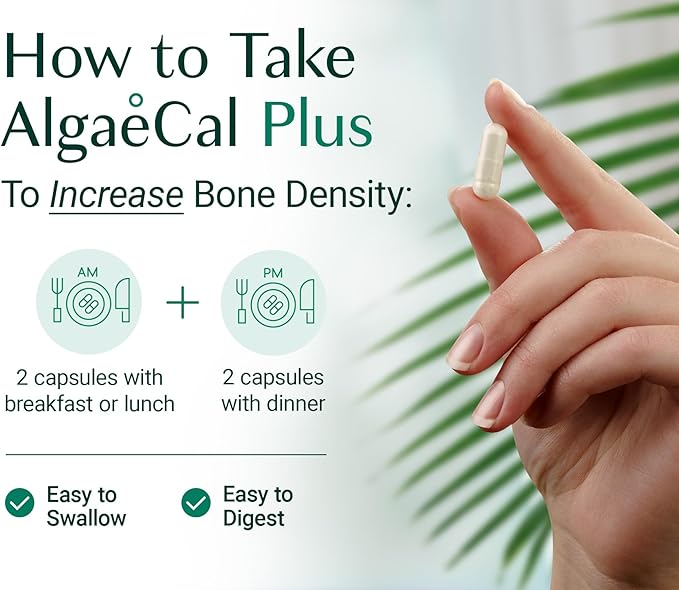 ALGAECAL Plus - Organic Red Algae Calcium Supplement, Vitamin K2 MK7 (100mg), Vitamin D3 (1600 IU), Magnesium (350mg) & Trace Minerals, for Bone Health & Strength, 120 Veggie Caps, 3 Pack