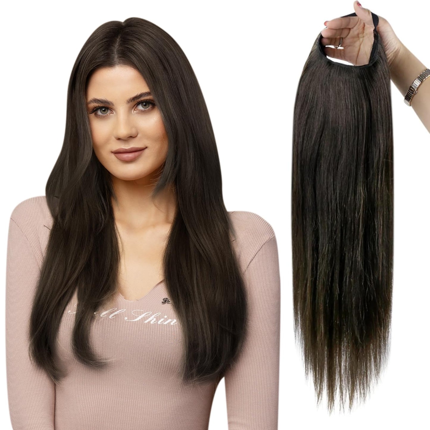 Full Shine U Part Human Hair Wig Natural Half Part Wig Human Hair Straight Off Black Hair Pieces 12Inch One Piece Half Wigs For